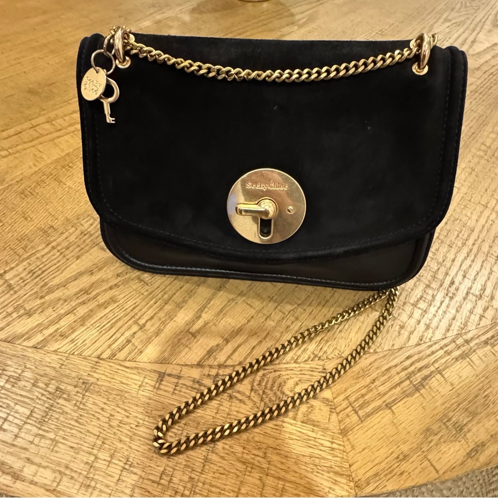 See By Chloe Black Crossbody Bag with Gold Chain